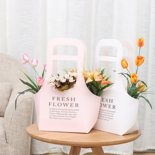 Folding Flower Boxes Paper l Wrapping Party Wedding Gift Handle 10Pcs/Set - Brown