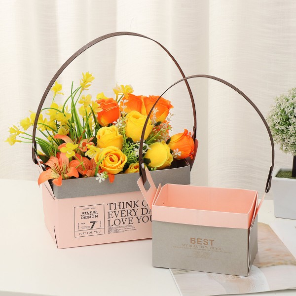 Folding Flower Boxes Paper l Wrapping Gift Party Wedding Handle 10Pcs/Set - S White &amp; Brown