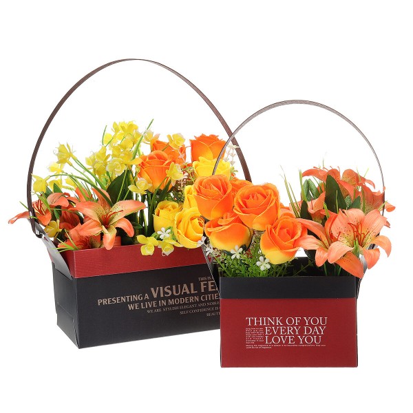 Folding Flower Boxes Paper l Wrapping Gift Party Wedding Handle 10Pcs/Set - S White &amp; Brown