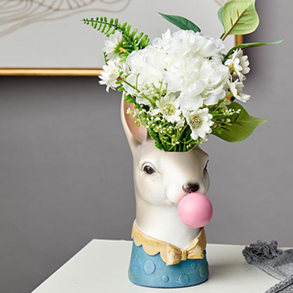 Animal Head  Succulent Vase Flower Pot Hand Painting Giraffe Rabbit Bear Panda Blowing Bubble Animal Bust Figure Vase - Typ