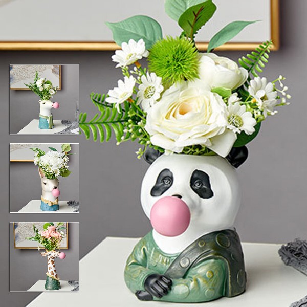 Animal Head  Succulent Vase Flower Pot Hand Painting Giraffe Rabbit Bear Panda Blowing Bubble Animal Bust Figure Vase - Typ