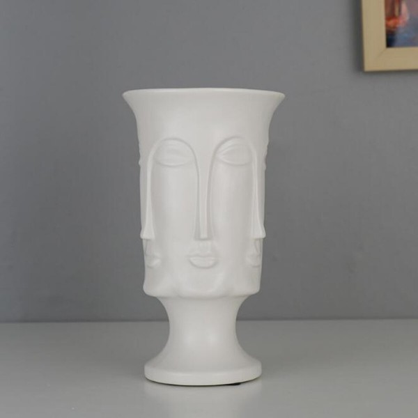 Minimalist Artificial Flower Ceramic Human Face Creative Vase Display Room Decorations - A