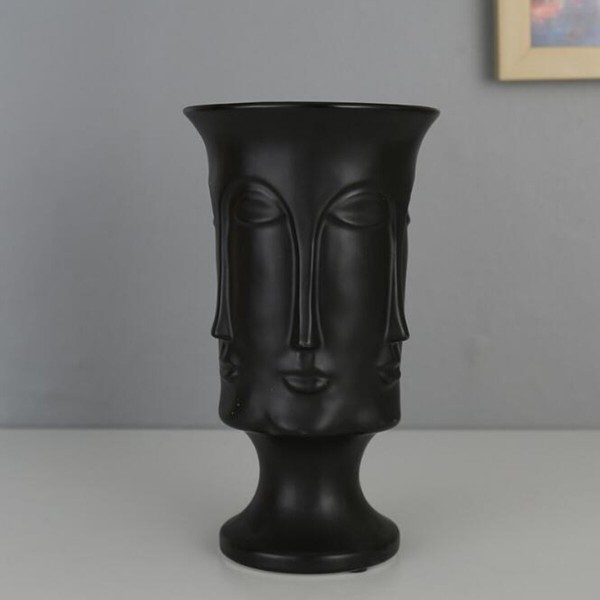 Minimalist Artificial Flower Ceramic Human Face Creative Vase Display Room Decorations - A