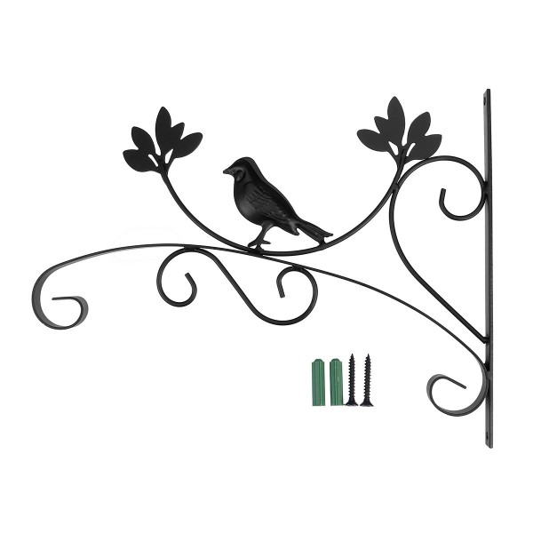 Garden Hanging Wall Basket Brackets Metal Outdoor Plant Pot Hanger Hooks Decoration - Black