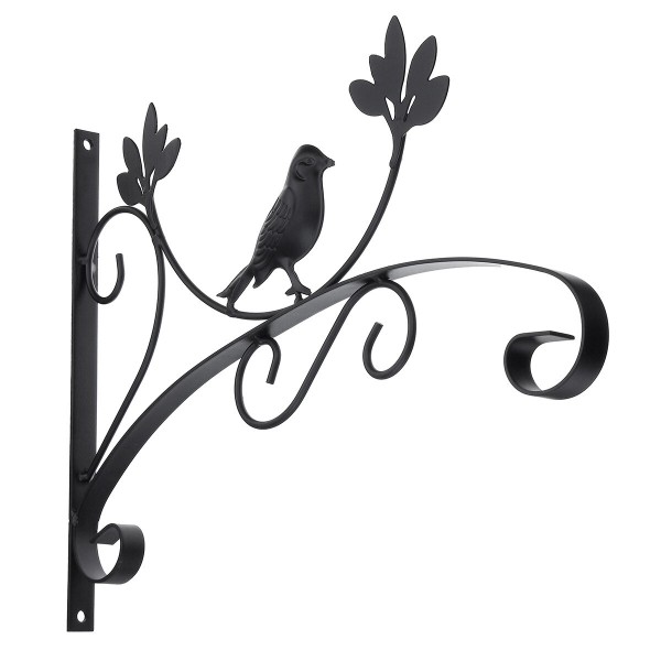 Garden Hanging Wall Basket Brackets Metal Outdoor Plant Pot Hanger Hooks Decoration - Black