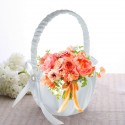 White Pearl Single Knot Wedding Flower Basket Flower Girl Flower Basket for Home Garden Wedding Decoration Container Gift