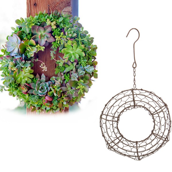 Gardening Round Iron Hanging Planter Pot Flower Pot Wire Wreath For Succulent Plant Decorations