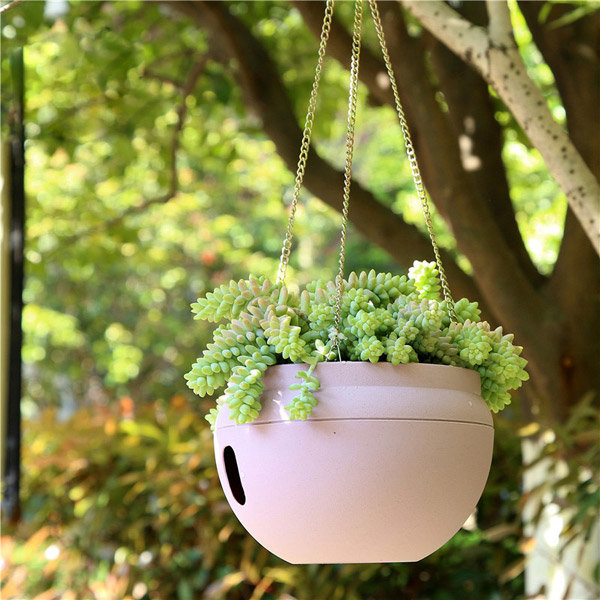 Plastic Hanging Planter Pot Home Yard Hanging Flowers Baskets With Chain - brick red