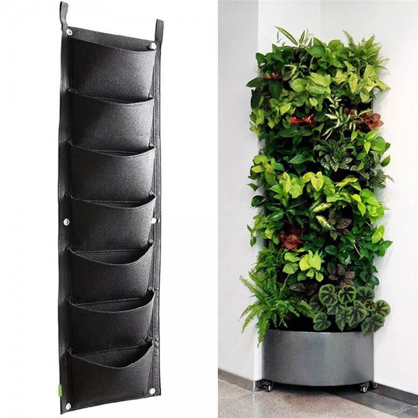 7 Pockets Hanging Vertical Garden Wall Planting Bag Waterproof for Yard Garden Home Decoration