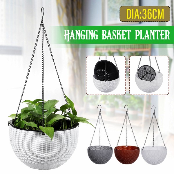 Large Rattan Plaited Hanging Plant Pots Flower Baskets Rope Flower Pot - #C