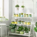 3-tier Height Adjustable Foldable Stair-floor Flower Pot Stands Rack with Removable Pot Hanging Bar Rack Freestanding Foldable -
