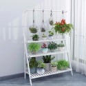 3-tier Height Adjustable Foldable Stair-floor Flower Pot Stands Rack with Removable Pot Hanging Bar Rack Freestanding Foldable -