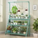 3-tier Height Adjustable Foldable Stair-floor Flower Pot Stands Rack with Removable Pot Hanging Bar Rack Freestanding Foldable -