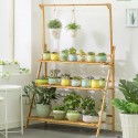 3-tier Height Adjustable Foldable Stair-floor Flower Pot Stands Rack with Removable Pot Hanging Bar Rack Freestanding Foldable -