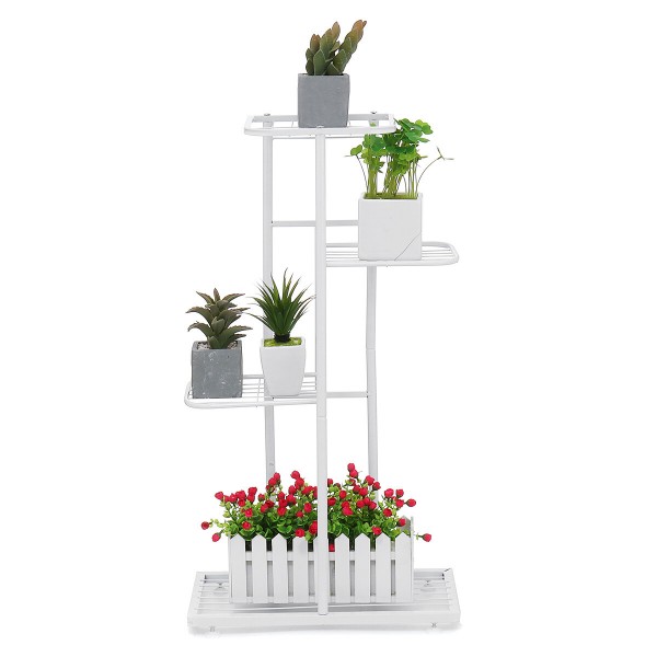 4 Layers Retro Iron Flower Stand Pot Plant Display Shelves Garden Home Decoration - White