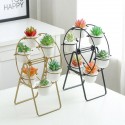 Ceramic Succulent Plant Pot Bonsai Holder Rack Home Tabletop Decor W/ Iron Stand - Black