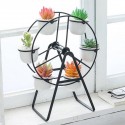 Ceramic Succulent Plant Pot Bonsai Holder Rack Home Tabletop Decor W/ Iron Stand - Black