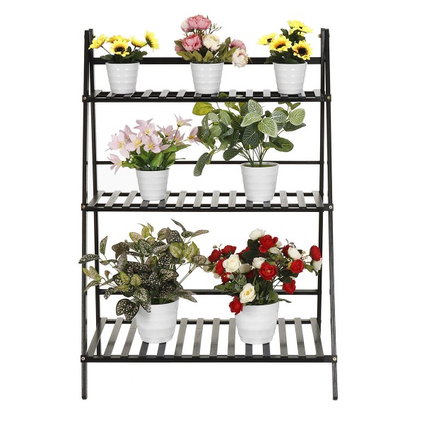 Folding Plants Stand 3 Tier Ladder Shelf Wood Bookshelf Storage Rack Home Decor - 50cm