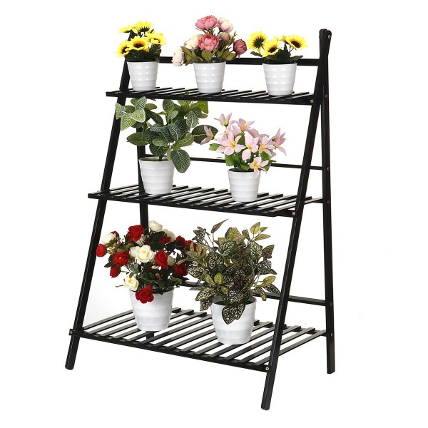 Folding Plants Stand 3 Tier Ladder Shelf Wood Bookshelf Storage Rack Home Decor - 50cm