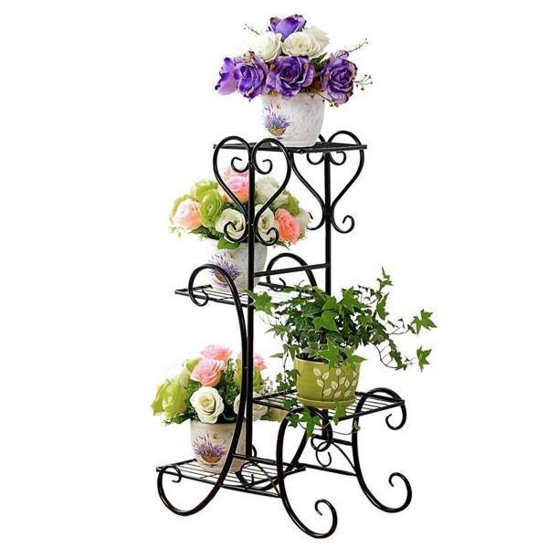 4 Tier Metal Shelves Flower Pot Plant Stand Display Indoor Outdoor Garden Home - #1