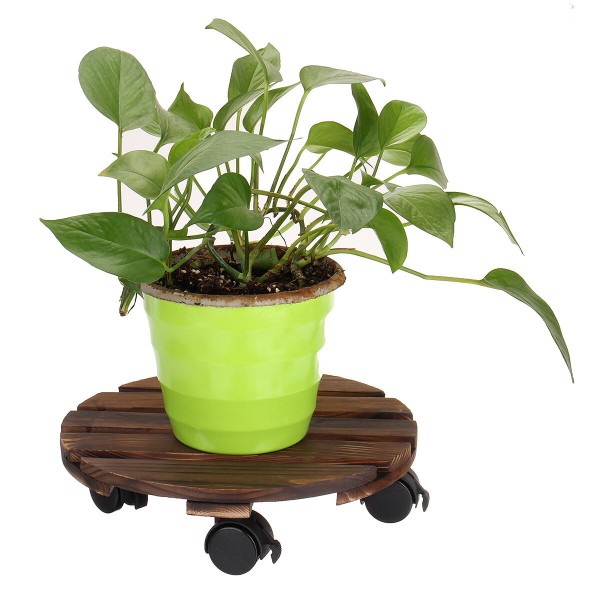Round Wooden Plant Caddy Potted Plant Stand Flower Pot Holder - #1