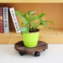 Round Wooden Plant Caddy Potted Plant Stand Flower Pot Holder - #1
