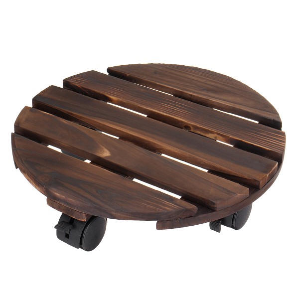 Round Wooden Plant Caddy Potted Plant Stand Flower Pot Holder - #1