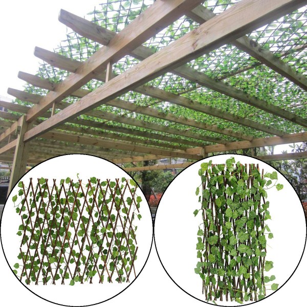 Artificial Ivy Expandable Stretchable Privacy Fence Faux Single Side Leafs Vine Screen for Outdoor Garden Yard - Small Evergreen