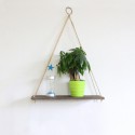 Brown Wooden Wall Storage Rack Rope Hanging Plant Flower Pot Shelf Home Decor - 1 Layer-L
