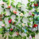 2pcs Artificial Plastic Rose Flower Vines Garland Home Garden Decoration -  Red