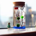 DIY Moss Micro Landscape Cylinder Glass Bottle with Colorful LED Light Succulent Plants Vase - Small