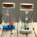 DIY Moss Micro Landscape Cylinder Glass Bottle with Colorful LED Light Succulent Plants Vase - Small