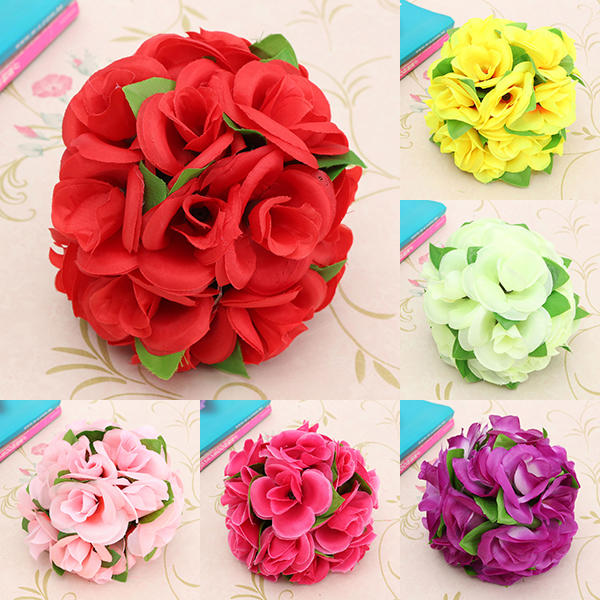 Artificial Wedding Silk Rose Flower Ball With Leaves Party Home Decoration - Rose