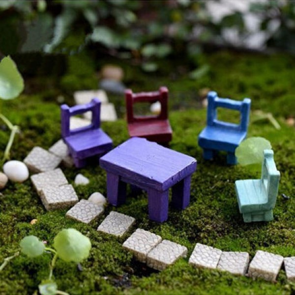 Mini  Stool Chair Desk Figurine Micro Landscape Ornament Gardening Decoration DIY Bonsai Craft - Purple Stool